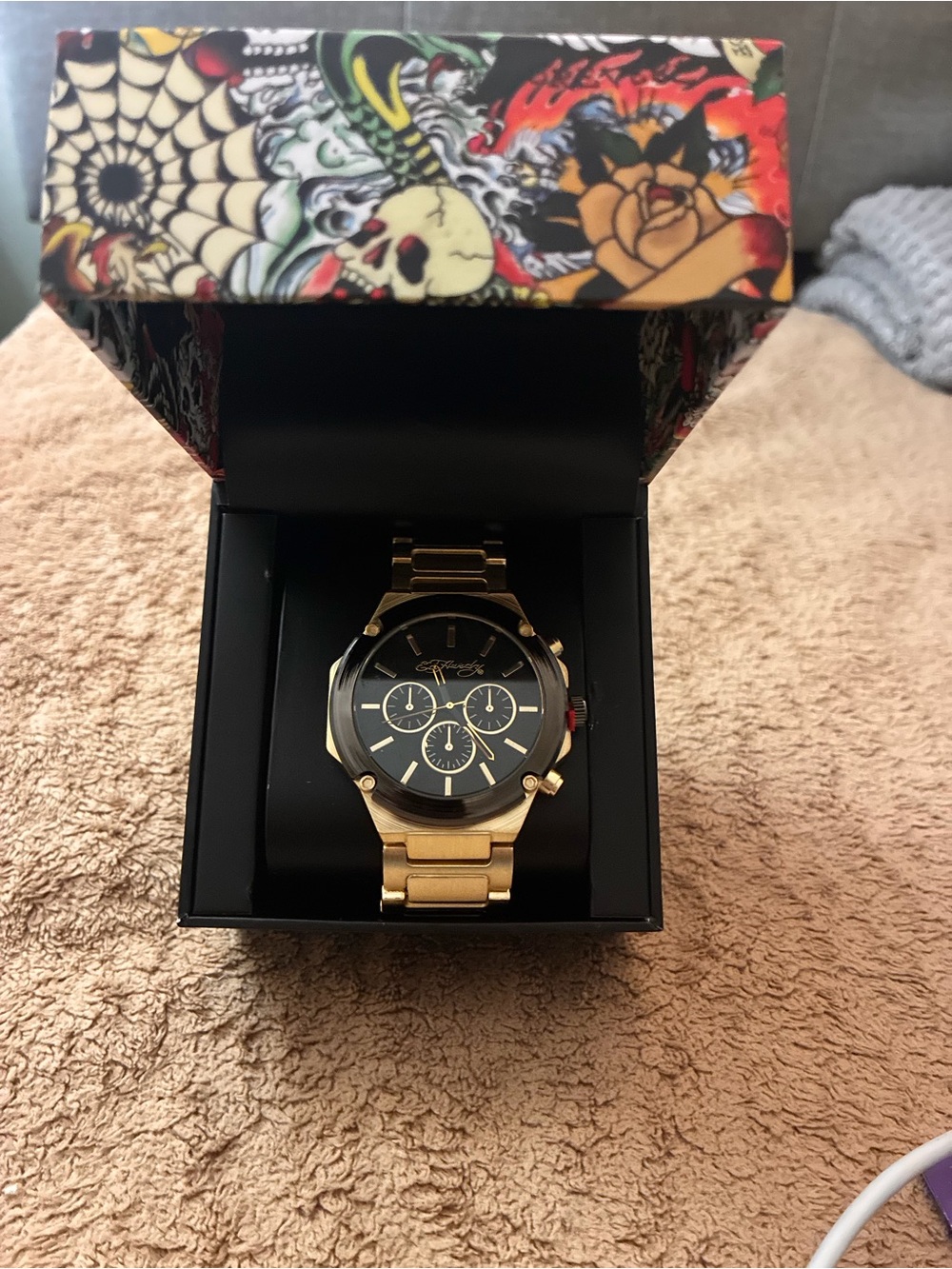 Ed Hardy Men's Brushed Gold-Tone Metal Bracelet Watch